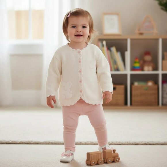 First Wish Furry Bunny Cream Cardigan Knit Sweater 18 Months - Picture 9 of 9